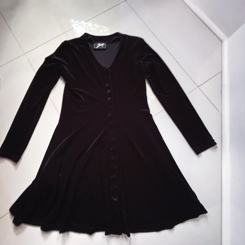 Black Vintage Velvet Button Dress